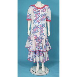 Vtg MAMO HOWELL Hawaiian Aloha Muumuu Pink & Blue Tropical Floral / 126